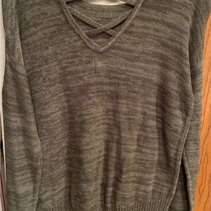 SO Green V-Neck Sweater with Ribbed Trim